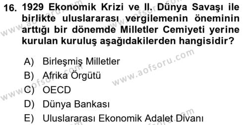 Uluslararası Kamu Maliyesi Dersi 2023 - 2024 Yılı (Vize) Ara Sınavı 16. Soru