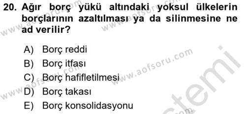 Uluslararası Kamu Maliyesi Dersi 2023 - 2024 Yılı (Vize) Ara Sınavı 20. Soru