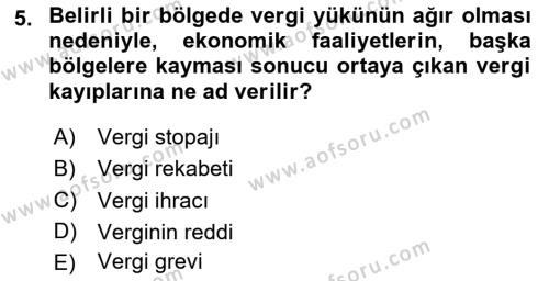 Mahalli İdareler Maliyesi Dersi 2023 - 2024 Yılı (Vize) Ara Sınavı 5. Soru