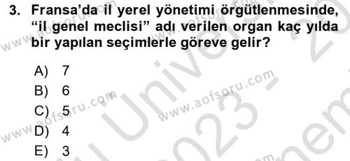 Mahalli İdareler Maliyesi Dersi 2023 - 2024 Yılı (Final) Dönem Sonu Sınavı 3. Soru