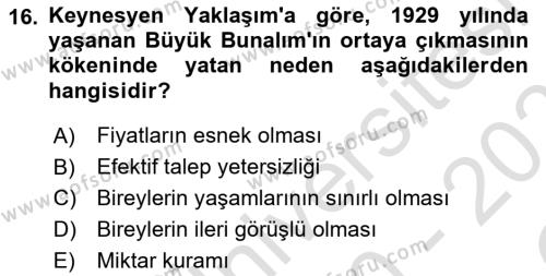 Devlet Borçları Dersi 2020 - 2021 Yılı Yaz Okulu Sınavı 16. Soru