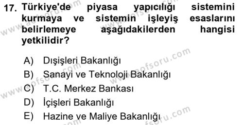 Devlet Borçları Dersi 2020 - 2021 Yılı Yaz Okulu Sınavı 17. Soru