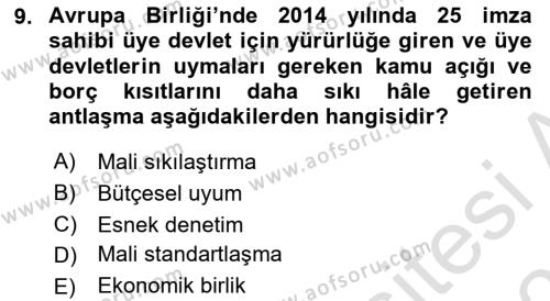 Devlet Borçları Dersi 2020 - 2021 Yılı Yaz Okulu Sınavı 9. Soru