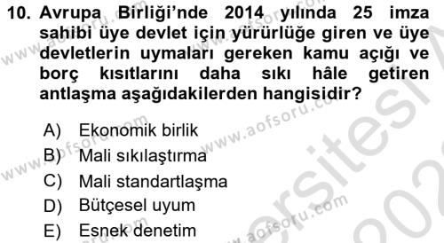 Devlet Borçları Dersi 2021 - 2022 Yılı (Vize) Ara Sınavı 10. Soru