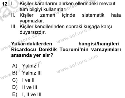 Devlet Borçları Dersi 2021 - 2022 Yılı (Final) Dönem Sonu Sınavı 12. Soru