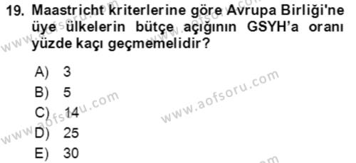 Devlet Borçları Dersi 2021 - 2022 Yılı Yaz Okulu Sınavı 19. Soru