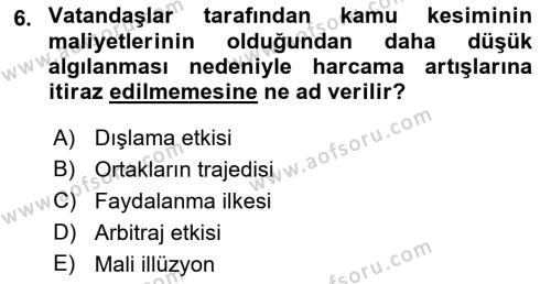 Devlet Borçları Dersi 2022 - 2023 Yılı (Vize) Ara Sınavı 6. Soru