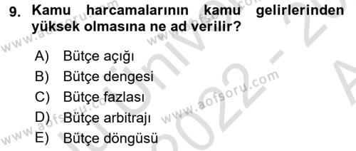 Devlet Borçları Dersi 2022 - 2023 Yılı (Vize) Ara Sınavı 9. Soru