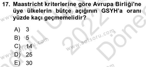 Devlet Borçları Dersi 2022 - 2023 Yılı (Final) Dönem Sonu Sınavı 17. Soru