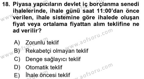 Devlet Borçları Dersi 2022 - 2023 Yılı (Final) Dönem Sonu Sınavı 18. Soru