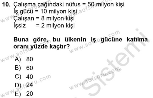 Maliye Politikası Dersi 2020 - 2021 Yılı Yaz Okulu Sınavı 10. Soru