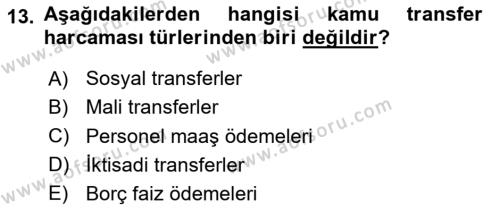 Maliye Politikası Dersi 2020 - 2021 Yılı Yaz Okulu Sınavı 13. Soru