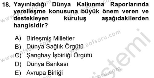 Maliye Politikası Dersi 2020 - 2021 Yılı Yaz Okulu Sınavı 18. Soru