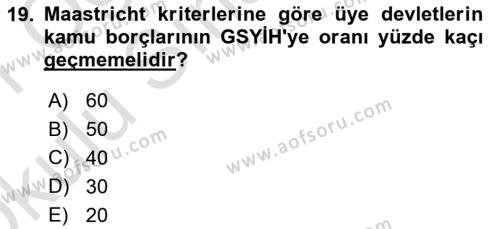 Maliye Politikası Dersi 2020 - 2021 Yılı Yaz Okulu Sınavı 19. Soru