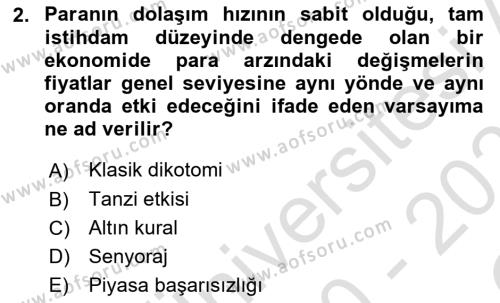 Maliye Politikası Dersi 2020 - 2021 Yılı Yaz Okulu Sınavı 2. Soru