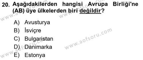 Maliye Politikası Dersi 2020 - 2021 Yılı Yaz Okulu Sınavı 20. Soru