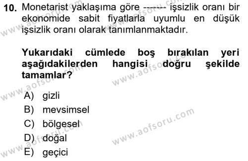 Maliye Politikası Dersi 2021 - 2022 Yılı (Vize) Ara Sınavı 10. Soru