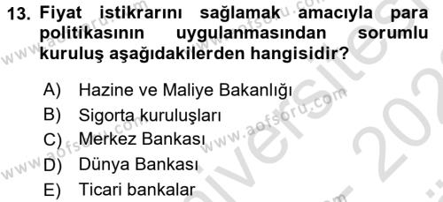 Maliye Politikası Dersi 2021 - 2022 Yılı (Vize) Ara Sınavı 13. Soru