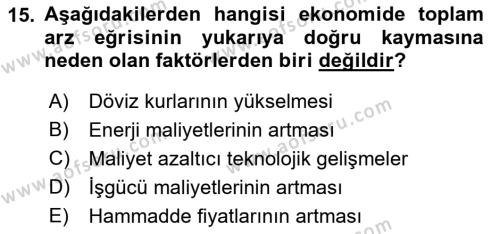 Maliye Politikası Dersi 2021 - 2022 Yılı (Vize) Ara Sınavı 15. Soru