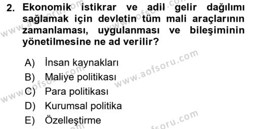 Maliye Politikası Dersi 2021 - 2022 Yılı (Vize) Ara Sınavı 2. Soru