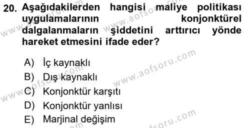 Maliye Politikası Dersi 2021 - 2022 Yılı (Vize) Ara Sınavı 20. Soru