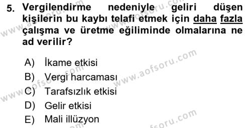 Maliye Politikası Dersi 2021 - 2022 Yılı (Vize) Ara Sınavı 5. Soru