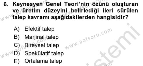 Maliye Politikası Dersi 2021 - 2022 Yılı (Vize) Ara Sınavı 6. Soru