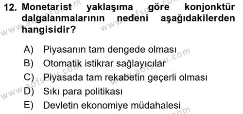 Maliye Politikası Dersi 2021 - 2022 Yılı Yaz Okulu Sınavı 12. Soru