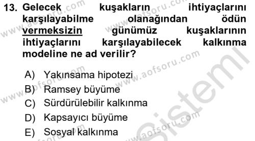 Maliye Politikası Dersi 2021 - 2022 Yılı Yaz Okulu Sınavı 13. Soru