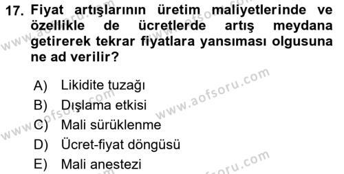 Maliye Politikası Dersi 2021 - 2022 Yılı Yaz Okulu Sınavı 17. Soru