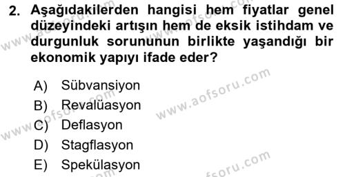 Maliye Politikası Dersi 2021 - 2022 Yılı Yaz Okulu Sınavı 2. Soru