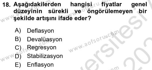 Maliye Politikası Dersi 2022 - 2023 Yılı Yaz Okulu Sınavı 18. Soru