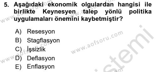 Maliye Politikası Dersi 2022 - 2023 Yılı Yaz Okulu Sınavı 5. Soru