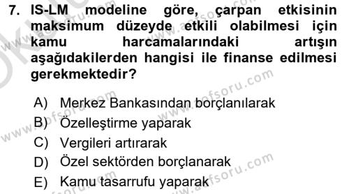 Maliye Politikası Dersi 2022 - 2023 Yılı Yaz Okulu Sınavı 7. Soru