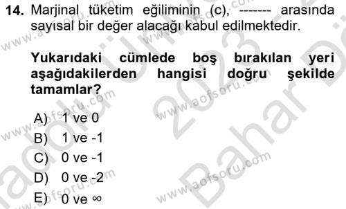 Maliye Politikası Dersi 2023 - 2024 Yılı (Vize) Ara Sınavı 14. Soru