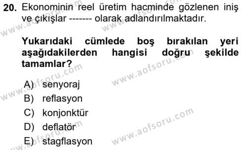 Maliye Politikası Dersi 2023 - 2024 Yılı (Vize) Ara Sınavı 20. Soru