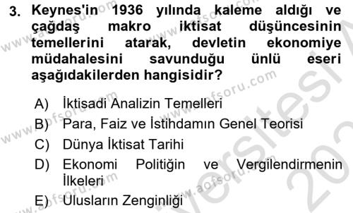 Maliye Politikası Dersi 2023 - 2024 Yılı (Vize) Ara Sınavı 3. Soru