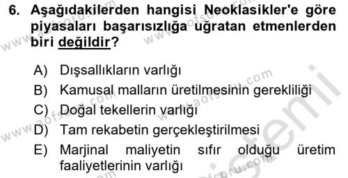 Maliye Politikası Dersi 2023 - 2024 Yılı (Vize) Ara Sınavı 6. Soru