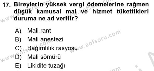 Maliye Politikası Dersi 2023 - 2024 Yılı (Final) Dönem Sonu Sınavı 17. Soru