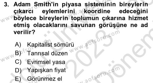 Maliye Politikası Dersi 2023 - 2024 Yılı (Final) Dönem Sonu Sınavı 3. Soru