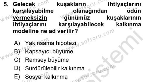 Maliye Politikası Dersi 2023 - 2024 Yılı (Final) Dönem Sonu Sınavı 5. Soru