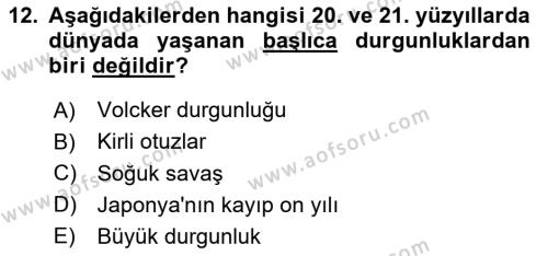 Maliye Politikası Dersi 2023 - 2024 Yılı Yaz Okulu Sınavı 12. Soru