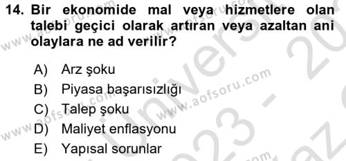 Maliye Politikası Dersi 2023 - 2024 Yılı Yaz Okulu Sınavı 14. Soru