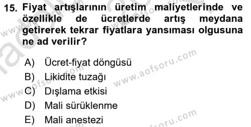 Maliye Politikası Dersi 2023 - 2024 Yılı Yaz Okulu Sınavı 15. Soru