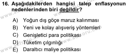 Maliye Politikası Dersi 2023 - 2024 Yılı Yaz Okulu Sınavı 16. Soru