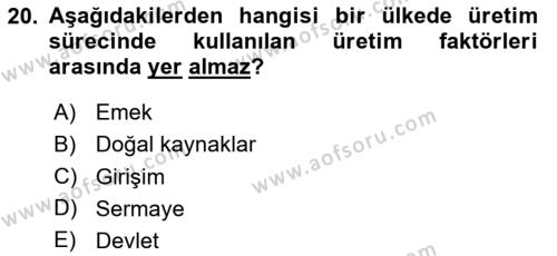 Maliye Politikası Dersi 2023 - 2024 Yılı Yaz Okulu Sınavı 20. Soru