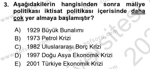 Maliye Politikası Dersi 2023 - 2024 Yılı Yaz Okulu Sınavı 3. Soru