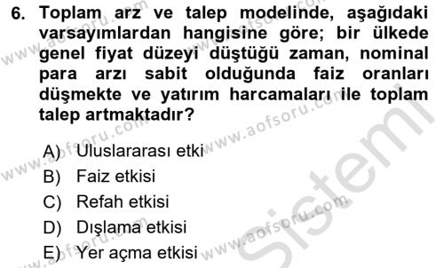 Maliye Politikası Dersi 2023 - 2024 Yılı Yaz Okulu Sınavı 6. Soru