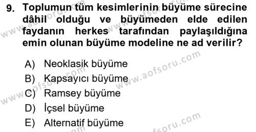 Maliye Politikası Dersi 2023 - 2024 Yılı Yaz Okulu Sınavı 9. Soru