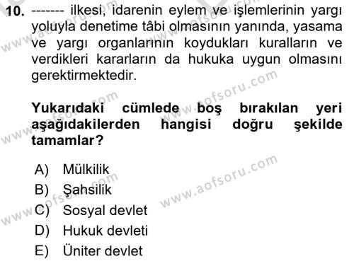 Vergi Yargılaması Hukuku Dersi 2023 - 2024 Yılı (Vize) Ara Sınavı 10. Soru